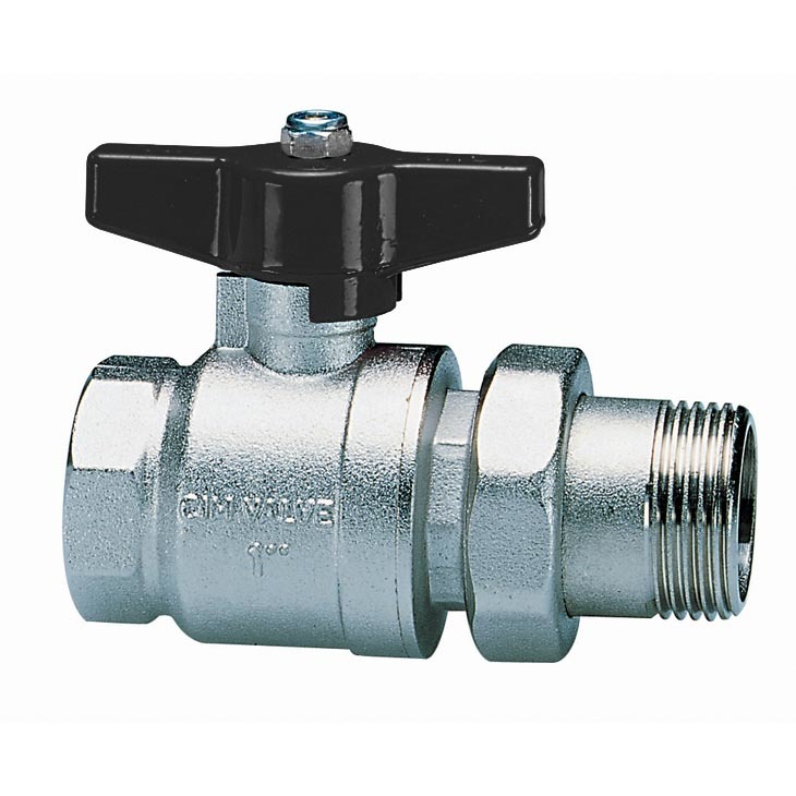 Valvola a sfera con bocchettone - serie t14 - maniglia a farfalla in alluminio nera